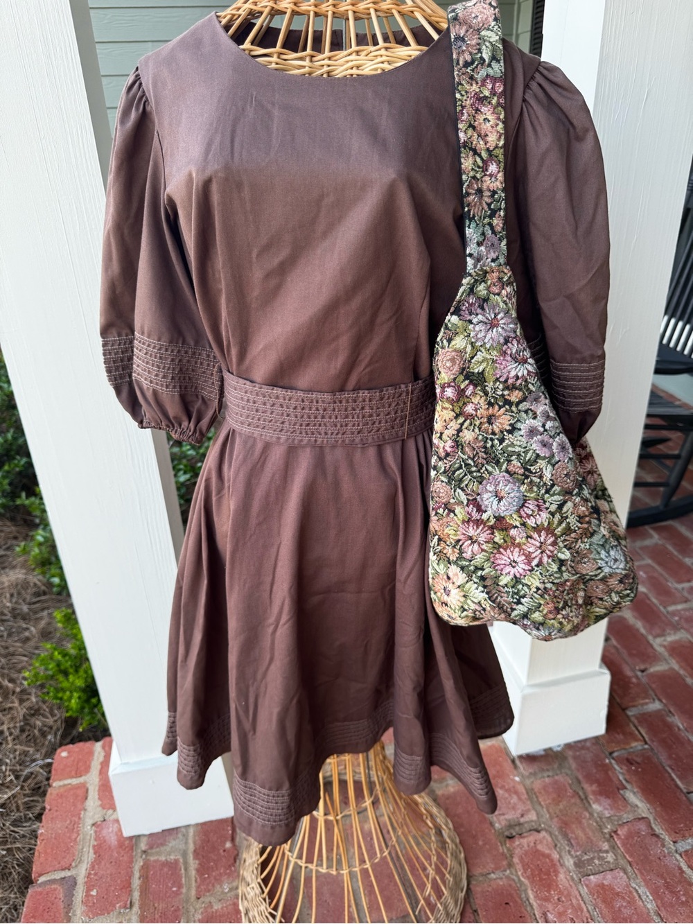 Vintage 70s Brown Prairie Dress Puff Sleeve Cottagecore XS/S